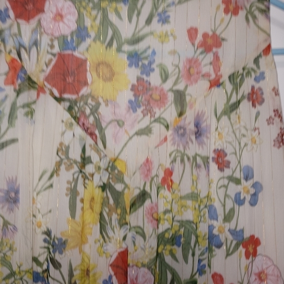 Zara Basic Sleeveless Floral Sheer Lined Midi Dress V neck Gold Shimmer Streaks - Picture 8 of 11